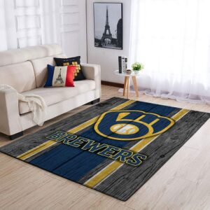 Milwaukee Brewers Mlb Team Logo Area Rugs Wooden Style Sports