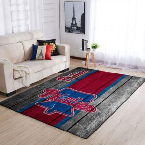 Philadelphia Phillies Mlb Team Logo Area  Wooden Style Sports Rug Regtangle