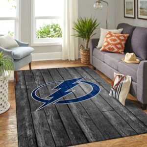 Tampa Bay Lightning Nhl Area Rugs Hockey Team Logo Gray Wooden