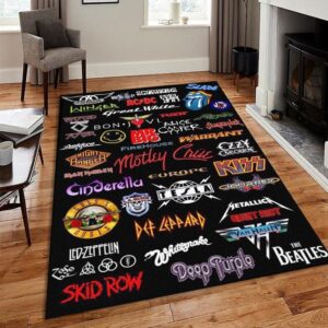 The Greatest Rock Band Logos Of All Time Area Rug And