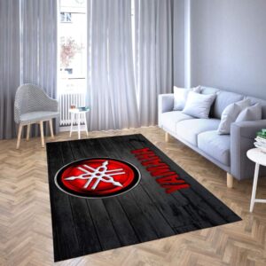 Yamaha Logo Area Rug Black & Red Wood Design